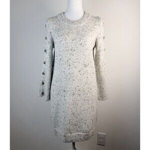 Madewell Donegal Sweater Dress XS Cream Speckled Button Sleeve Wool Blend Tunic
